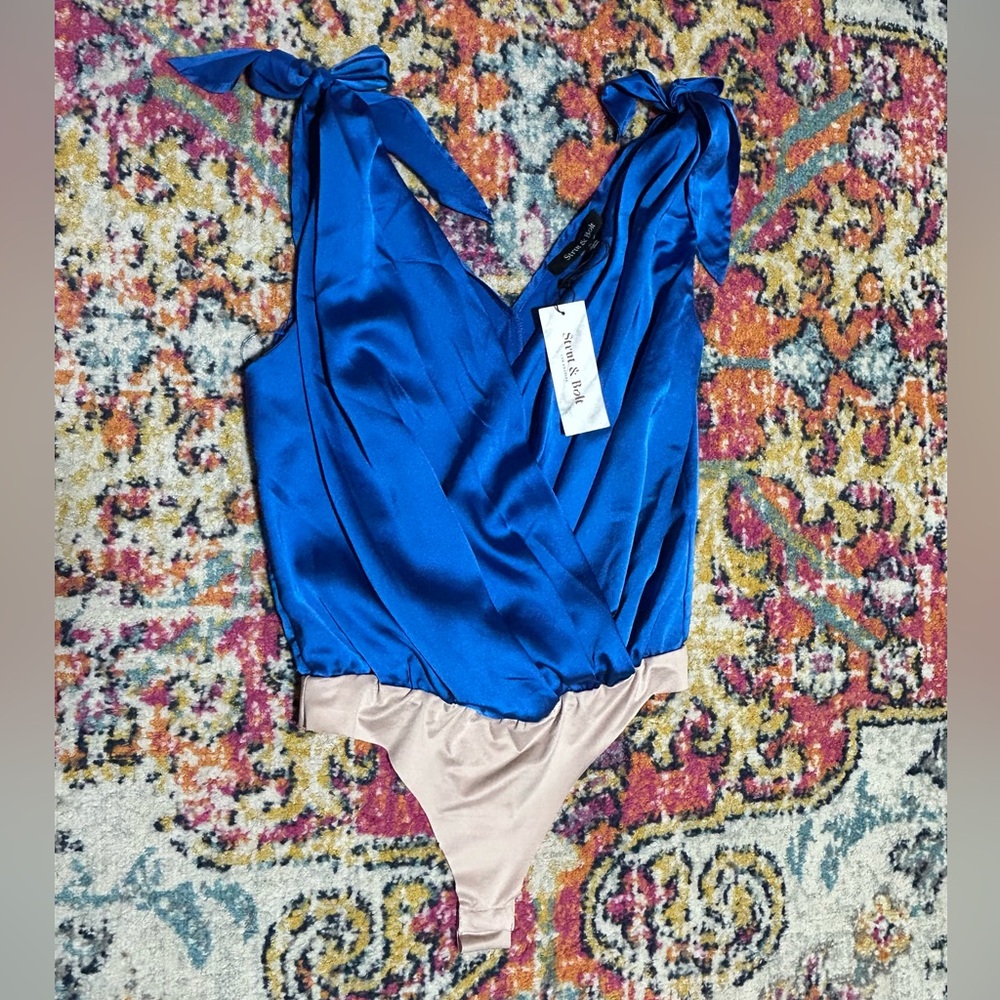 Strut & Bolt | NWT Blue Bodysuit Tie Shoulders Small